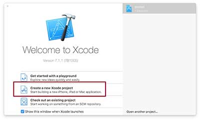 ایجاد پروژه جدید در xcode مرحله اول